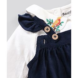 Bonfino Full Sleeves Frock with Front Pockets and Inner Tee with Embroidery - Navy White