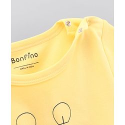 Bonfino Half Sleeves Striped Rompers Animal Face Print Lion Patch - Off White Yellow