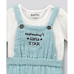 Bonfino Dungaree With Half Sleeves Inner Tee Placement Print- Blue