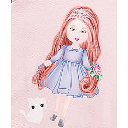 Bonfino 100% Cotton Knit Full Sleeves Girl with Kitty Print Top & Leggings Set - Pink