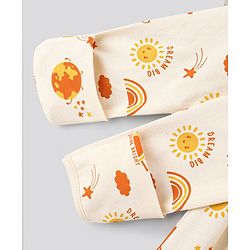 Bonfino 100% Cotton Knit Full Sleeves Sleep Suits Planets Print Pack of 2 - Off White & Beige