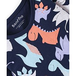 Bonfino 100% Cotton Full Sleeves Onesies with Dino Print Pack of 2 - Sky & Navy Blue