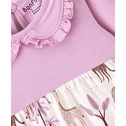 Bonfino 100% Cotton Knit Full Sleeves Jungle Theme Printed Frock - Lilac