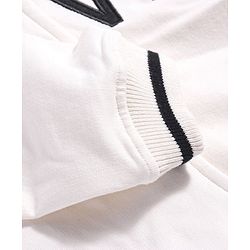 Bonfino 100% Cotton French Terry Knit Full Sleeves Hooded Sweatjacket with Text Embroidery - Ivory