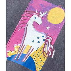 Bonfino 100% Cotton Knit Half Sleeves Unicorn Printed Oversized T-Shirt & Leggings Set - Dark Grey & Purple