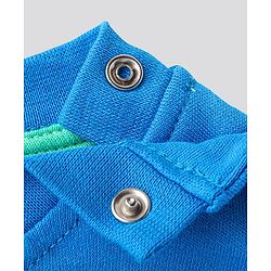 Bonfino Cotton Knit Half Sleeves T-Shirt & Shorts Set With Heart Embroidery & Embossed Print - Blue