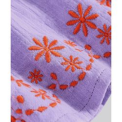 Bonfino 100% Cotton Knit Singlet Sleeves Smoke Detailed Top & Shorts Set with Floral Embroidery - Lilac