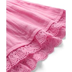 Bonfino 100% Cotton Woven Frill Sleeves Frock with Gauze Crochet Trim - Pink