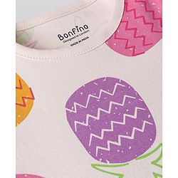 Bonfino 100% Cotton Knit Half Sleeves Night Suit With Tropical Theme Print - Pink & Offwhite