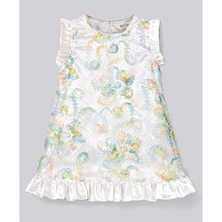 Bonfino Woven Sleeveless Printed Party Dress With Sequin Detailing - White