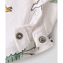 Bonfino 100% Cotton Half Sleeves Rompers with Stripes & Animal Print Pack of 3 - Light Green & White