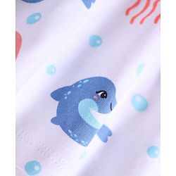 Bonfino 100% Cotton Knit Frill Sleeves Dress with Bloomer & Sea Life Print - White