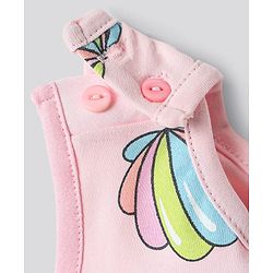Bonfino 100% Cotton Knit Sleeveless Frock with Floral Print - Pink