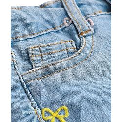 Bonfino Cotton Woven Knee Length Washed Shorts With Ribbon Embroidery - Light Blue