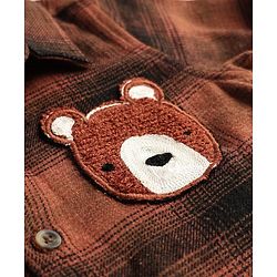 Bonfino Cotton Woven Full Sleeves Checks Shirt With Bear Applique - Brown