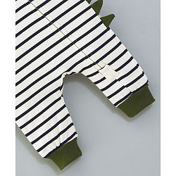 Bonfino 100% Cotton Fleece Knit Full Raglan Sleeves Striped Romper - Off White