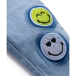 Bonfino Woven Full Length Denim Washed Jeans With Smiley Patch - Blue