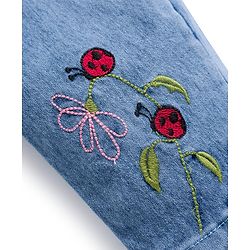 Bonfino Woven Full Length Denim Washed Jeans With Floral Embroidery - Light Blue