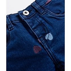 Bonfino Woven Full Length Washed Jeans With Heart Embriodery - Navy Blue