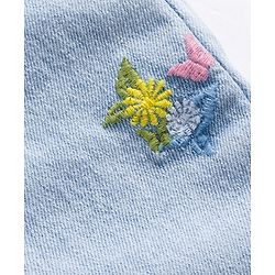 Bonfino Woven Full Length Washed Jeans With Floral Embroidery - Light Blue