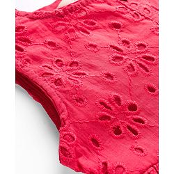 Bonfino Woven Sleeveless Schiffli Dress With Front Button Placket Opening & Patch Pockets On Both Sides - Coral