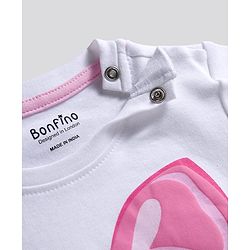 Bonfino 100% Cotton Knit Half Sleeves Night Suit With Bow Print - White & Pink