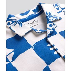 Bonfino Cotton Knit Half Sleeves Co-ords Short Night Suit With Tree Print - White & Blue
