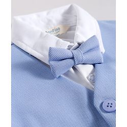 Bonfino Woven Half Sleeves Solid 3 Piece Party Suit With Bow - Light Blue