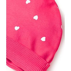 Bonfino 100% Cotton Knit Cap Mittens & Booties With Heart Print Dark Pink - Diameter 10.5 cm