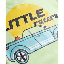 Bonfino 100% Cotton Knit Drop Shoulder Half Sleeves Oversized T-Shirt & Shorts Set with Car Print - Green & White