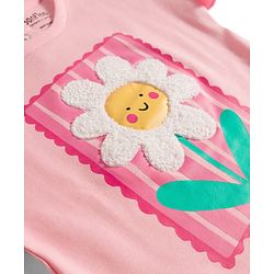 Bonfino 100% Cotton Knit Half Flutter Sleeves T-Shirt & Shorts Set With Floral Embroidery - Light Pink