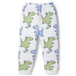 Bonfino 100% Cotton Knit Full Sleeves Dino Printed T-Shirt & Pyjama Set Pack of 2 - Navy Blue & Light Green