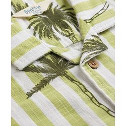 Bonfino 100% Cotton Slub Woven Half Sleeves Resort Collar Striped Shirt with Tree Print - Green