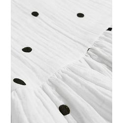 Bonfino 100% Cotton Woven Double Cloth Half Sleeves Top with Polka Dot Print & Ruffles Panel - White
