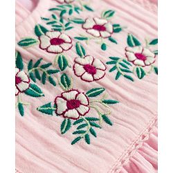 Bonfino 100% Cotton Woven Double Cloth Half Balloon Sleeves Top with Floral Embroidery - Pink