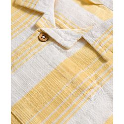 Bonfino 100% Cotton Woven Half Sleeves Resort Collar Dropped Shoulder Striped Shirt - Yellow
