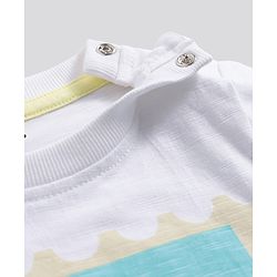 Bonfino 100% Cotton Knit Half Sleeves T-Shirt & Cargo Shorts Set With Beach Print - White & Yellow
