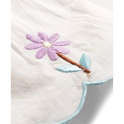 Bonfino 100% Cotton Woven Half Sleeves Top & Lounge Pant Set With Floral Embroidery & Scallop Detail - White