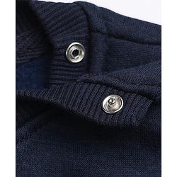 Bonfino Cotton Knit Fleece Full Sleeves Oversized Drop Shoulder Color Block Sweatshirt and Jogger Set With Football Print - Navy Blue