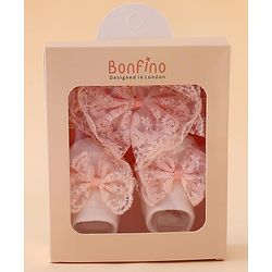 Bonfino Headband & Socks Combo Set With Bow Applique - Pink