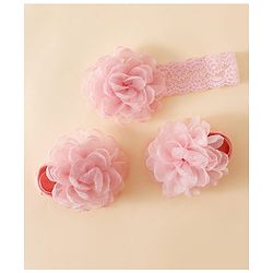 Bonfino Headband & Socks Combo Set With Flower Applique -Pink