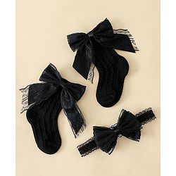 Bonfino Hair Accessories With Princess Bow Lace Socks & Headband Set - Black
