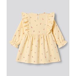 Bonfino 100% Cotton Woven Full Sleeves Floral Printed Fit & Flared Frock With Frill Detailing - Yellow