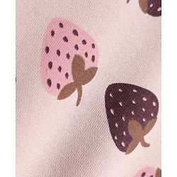 Bonfino Cotton Mix Fleece Knit Oversized Sweatshirt with Full Sleeves & Strawberry Print - Pink