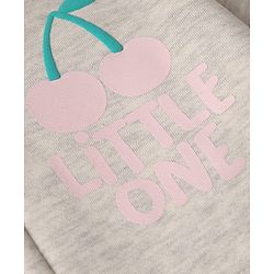 Bonfino Cotton Mix Fleece Knit Oversized Full Sleeves Hooded Jacket with Cherry & Text Print & Kangaroo Pocket - Light Grey