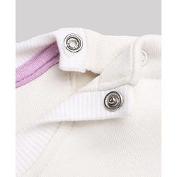Bonfino Cotton Mixes Fleece Knit Full Sleeves Oversized Sweatshirt and Pant Set with LA Applique - Off White & Purple