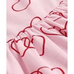 Bonfino Cotton Knit Fit and Flare Frock Dress with Full Sleeves and Hearts Print in Light Pink