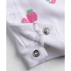 Bonfino 100% Cotton Knit Full Sleeves Strawberry Printed Romper With Schiffli Collar - White