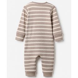 Bonfino Cotton Elastane Knit Drop Needle Structure Fabric Yarn Dyed Striped Full Sleeves Rompers and Pack of 3 - Peach Tan White