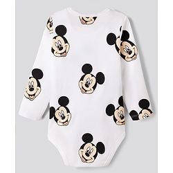 Bonfino Disney Interlock Knit Full Sleeves Striped Onesies With Mickey Mouse Graphic Pack of 3 - White, Blue & Red